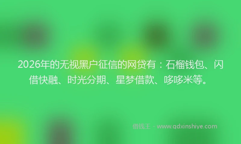 2026年的无视黑户征信的网贷有：石榴钱包、闪借快融、时光分期、星梦借款、哆哆米等。