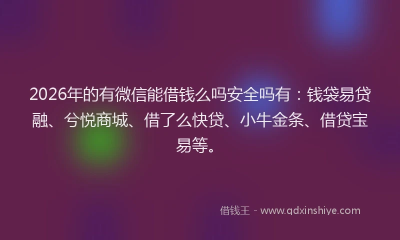 2026年的有微信能借钱么吗安全吗有：钱袋易贷融、兮悦商城、借了么快贷、小牛金条、借贷宝易等。