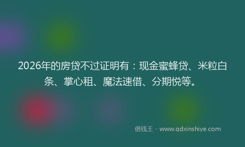 2026年的房贷不过证明有：现金蜜蜂贷、米粒白条、掌心租、魔法速借、分期悦等。