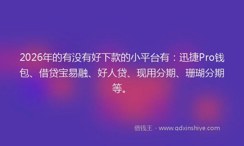 2026年的有没有好下款的小平台有：迅捷Pro钱包、借贷宝易融、好人贷、现用分期、珊瑚分期等。