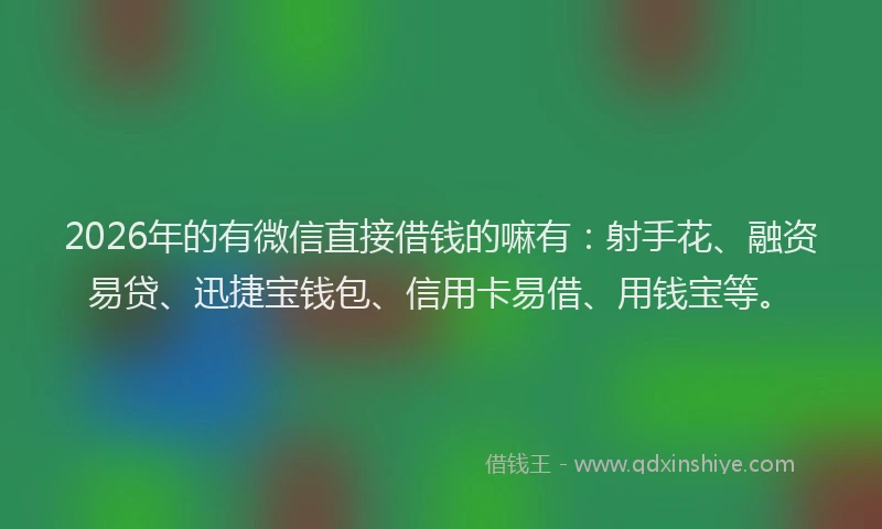 2026年的有微信直接借钱的嘛有：射手花、融资易贷、迅捷宝钱包、信用卡易借、用钱宝等。