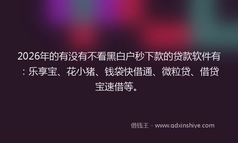2026年的有没有不看黑白户秒下款的贷款软件有：乐享宝、花小猪、钱袋快借通、微粒贷、借贷宝速借等。