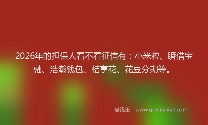 2026年的担保人看不看征信有：小米粒、瞬借宝融、浩瀚钱包、桔享花、花豆分期等。