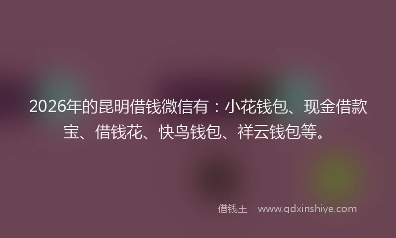 2026年的昆明借钱微信有：小花钱包、现金借款宝、借钱花、快鸟钱包、祥云钱包等。