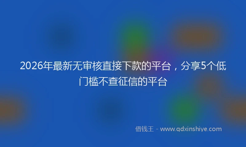 2026年最新无审核直接下款的平台，分享5个低门槛不查征信的平台