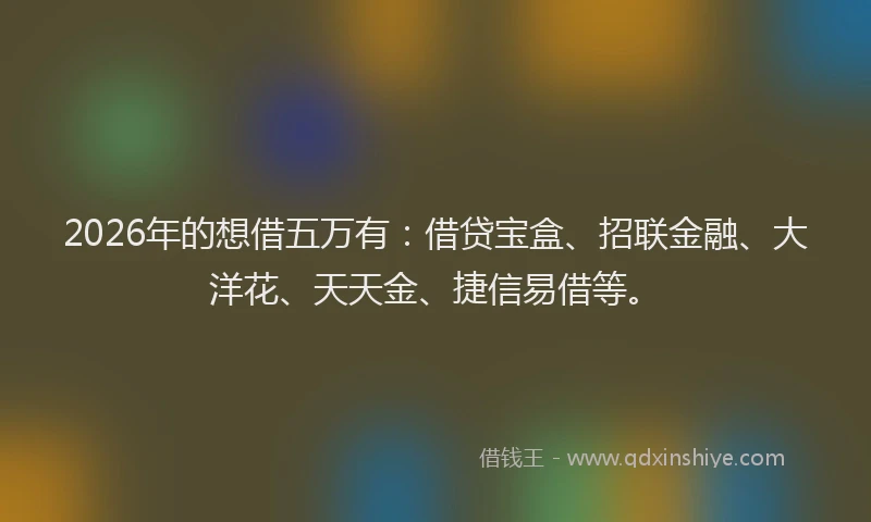 2026年的想借五万有：借贷宝盒、招联金融、大洋花、天天金、捷信易借等。