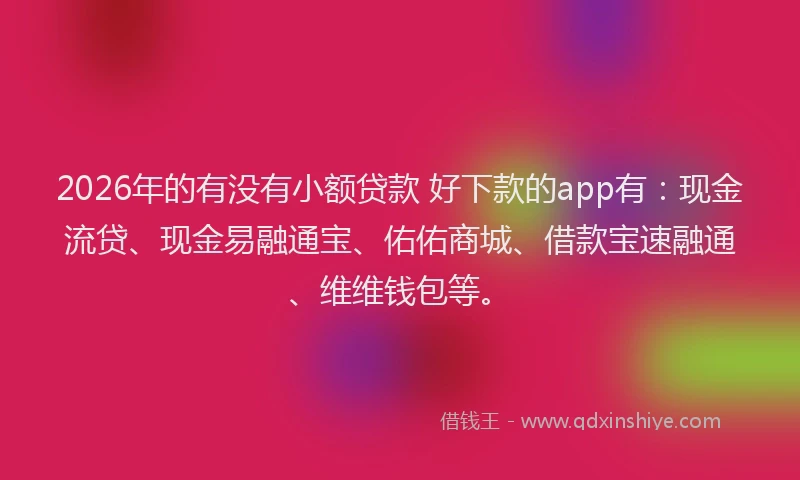 2026年的有没有小额贷款 好下款的app有：现金流贷、现金易融通宝、佑佑商城、借款宝速融通、维维钱包等。