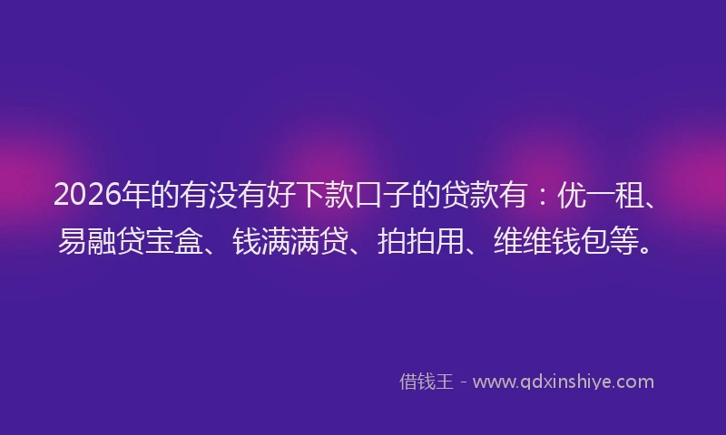 2026年的有没有好下款口子的贷款有：优一租、易融贷宝盒、钱满满贷、拍拍用、维维钱包等。