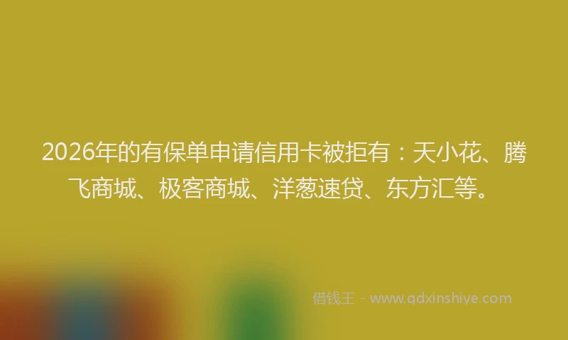 2026年的有保单申请信用卡被拒有：天小花、腾飞商城、极客商城、洋葱速贷、东方汇等。