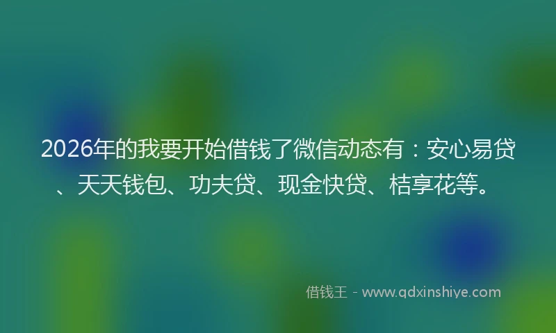 2026年的我要开始借钱了微信动态有：安心易贷、天天钱包、功夫贷、现金快贷、桔享花等。