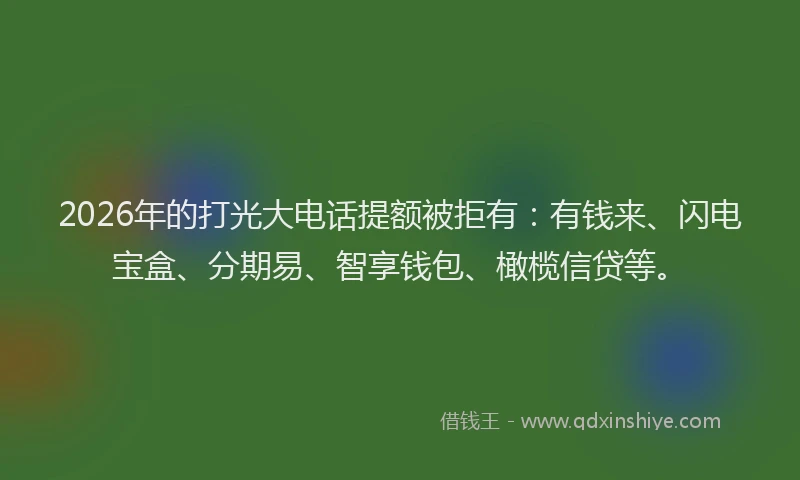 2026年的打光大电话提额被拒有：有钱来、闪电宝盒、分期易、智享钱包、橄榄信贷等。