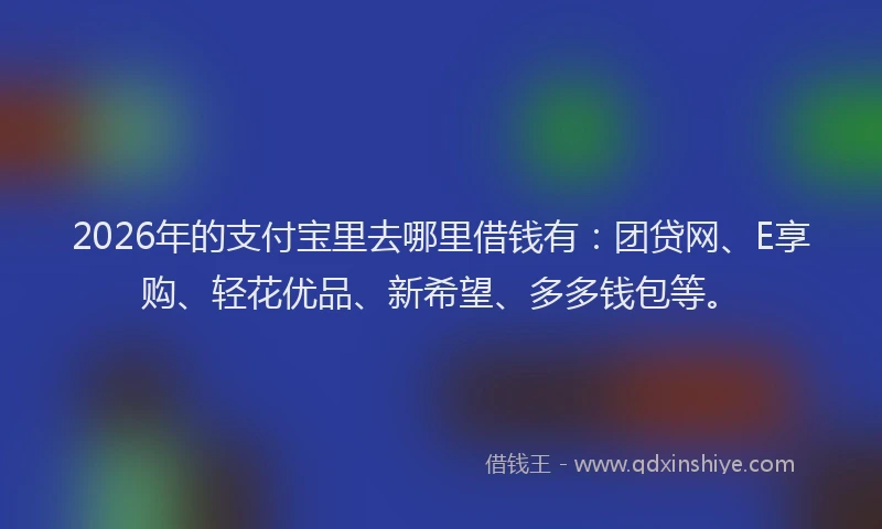 2026年的支付宝里去哪里借钱有：团贷网、E享购、轻花优品、新希望、多多钱包等。