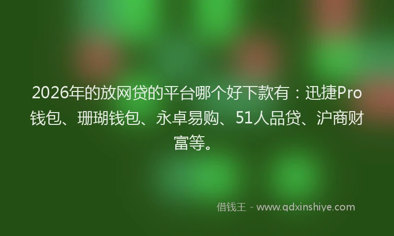 2026年的放网贷的平台哪个好下款有：迅捷Pro钱包、珊瑚钱包、永卓易购、51人品贷、沪商财富等。