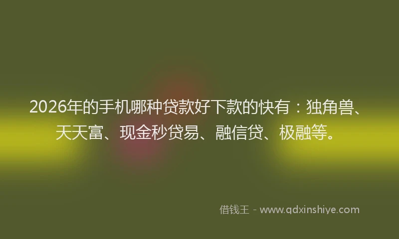 2026年的手机哪种贷款好下款的快有：独角兽、天天富、现金秒贷易、融信贷、极融等。