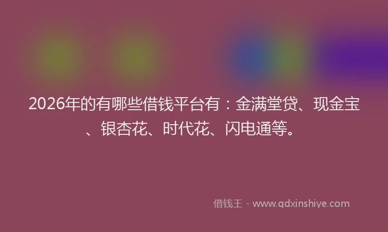 2026年的有哪些借钱平台有：金满堂贷、现金宝、银杏花、时代花、闪电通等。
