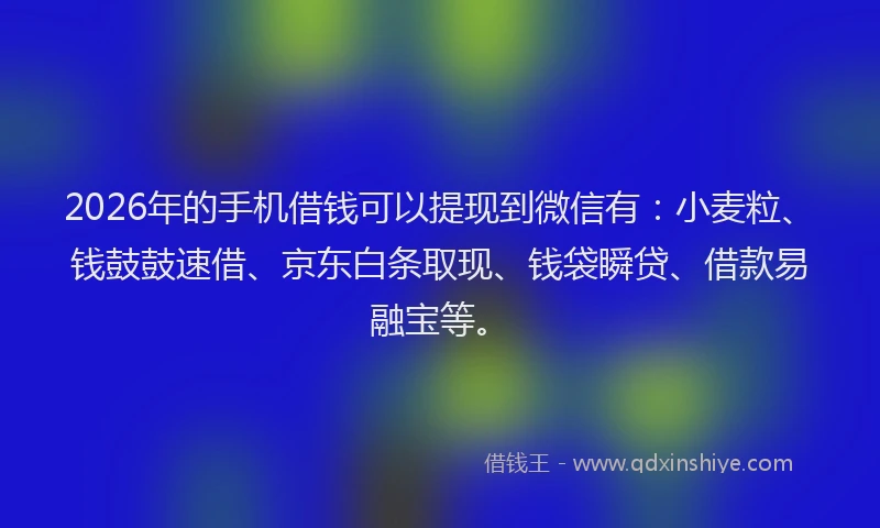 2026年的手机借钱可以提现到微信有：小麦粒、钱鼓鼓速借、京东白条取现、钱袋瞬贷、借款易融宝等。
