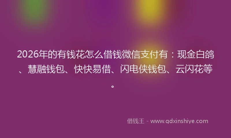 2026年的有钱花怎么借钱微信支付有：现金白鸽、慧融钱包、快快易借、闪电侠钱包、云闪花等。