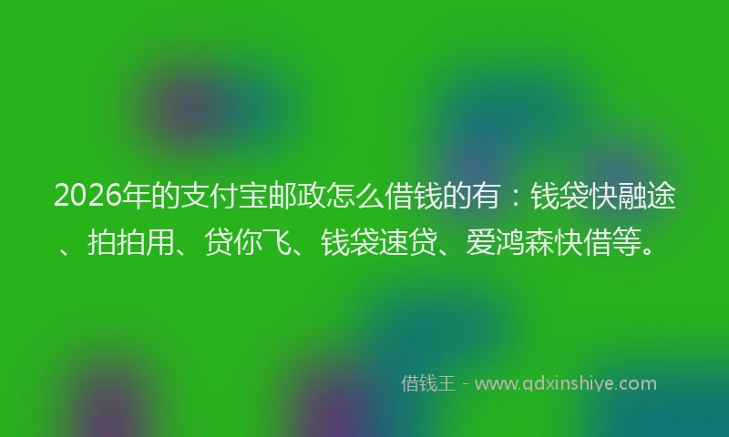 2026年的支付宝邮政怎么借钱的有：钱袋快融途、拍拍用、贷你飞、钱袋速贷、爱鸿森快借等。