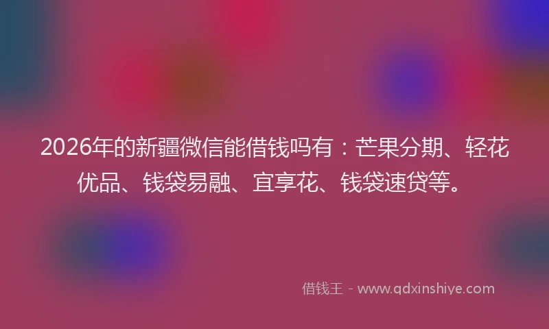 2026年的新疆微信能借钱吗有：芒果分期、轻花优品、钱袋易融、宜享花、钱袋速贷等。