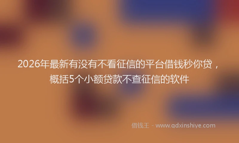 2026年最新有没有不看征信的平台借钱秒你贷，概括5个小额贷款不查征信的软件
