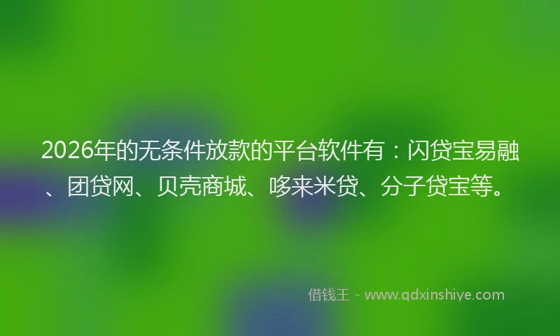 2026年的无条件放款的平台软件有：闪贷宝易融、团贷网、贝壳商城、哆来米贷、分子贷宝等。