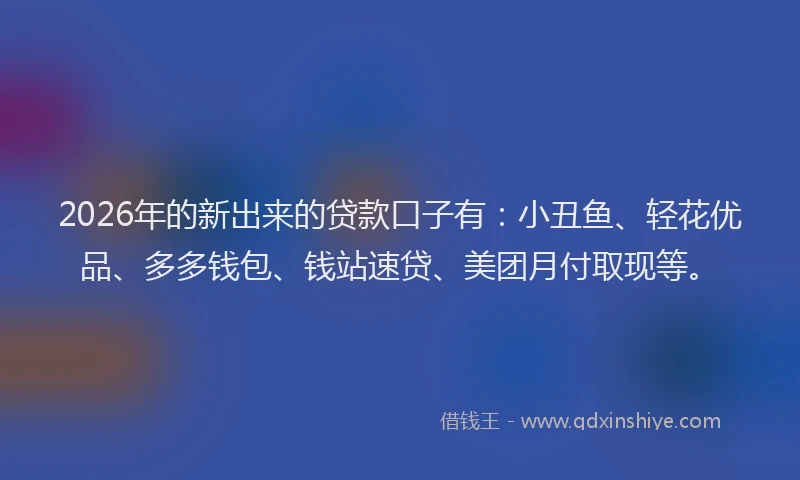 2026年的新出来的贷款口子有：小丑鱼、轻花优品、多多钱包、钱站速贷、美团月付取现等。