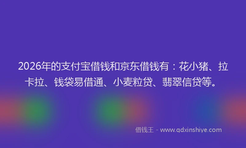2026年的支付宝借钱和京东借钱有：花小猪、拉卡拉、钱袋易借通、小麦粒贷、翡翠信贷等。