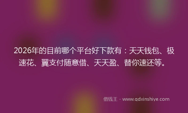 2026年的目前哪个平台好下款有：天天钱包、极速花、翼支付随意借、天天盈、替你速还等。