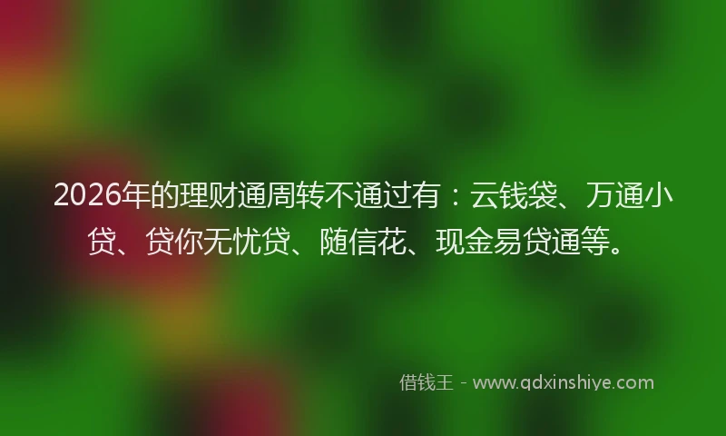 2026年的理财通周转不通过有：云钱袋、万通小贷、贷你无忧贷、随信花、现金易贷通等。