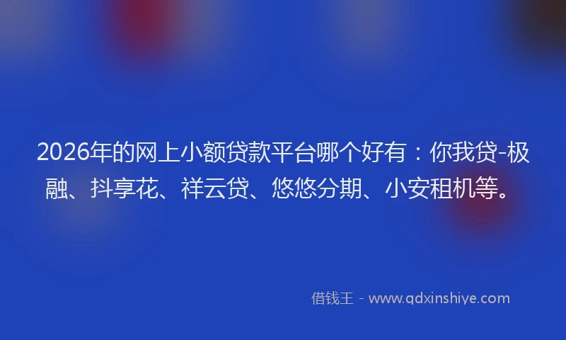 2026年的网上小额贷款平台哪个好有：你我贷-极融、抖享花、祥云贷、悠悠分期、小安租机等。