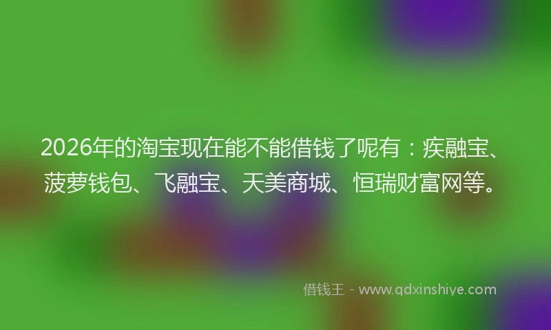 2026年的淘宝现在能不能借钱了呢有：疾融宝、菠萝钱包、飞融宝、天美商城、恒瑞财富网等。