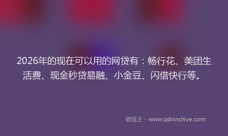 2026年的现在可以用的网贷有：畅行花、美团生活费、现金秒贷易融、小金豆、闪借快行等。