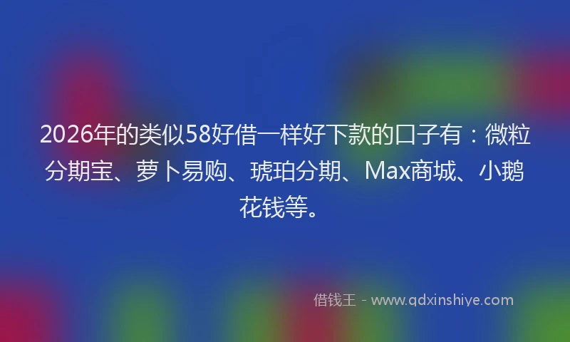 2026年的类似58好借一样好下款的口子有：微粒分期宝、萝卜易购、琥珀分期、Max商城、小鹅花钱等。