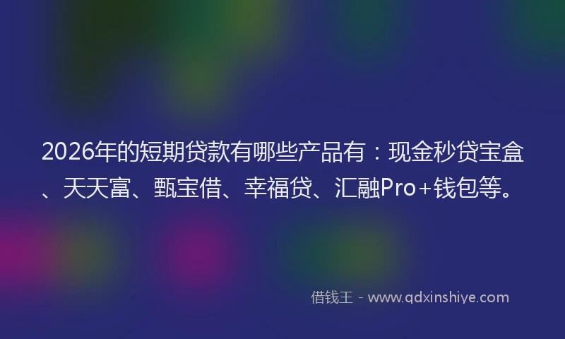 2026年的短期贷款有哪些产品有：现金秒贷宝盒、天天富、甄宝借、幸福贷、汇融Pro+钱包等。