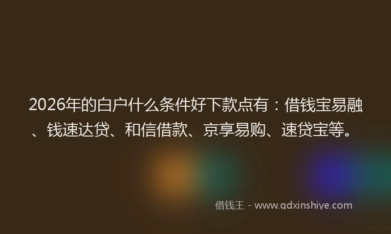 2026年的白户什么条件好下款点有：借钱宝易融、钱速达贷、和信借款、京享易购、速贷宝等。