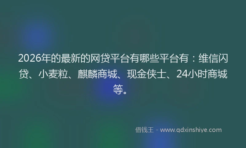 2026年的最新的网贷平台有哪些平台有：维信闪贷、小麦粒、麒麟商城、现金侠士、24小时商城等。