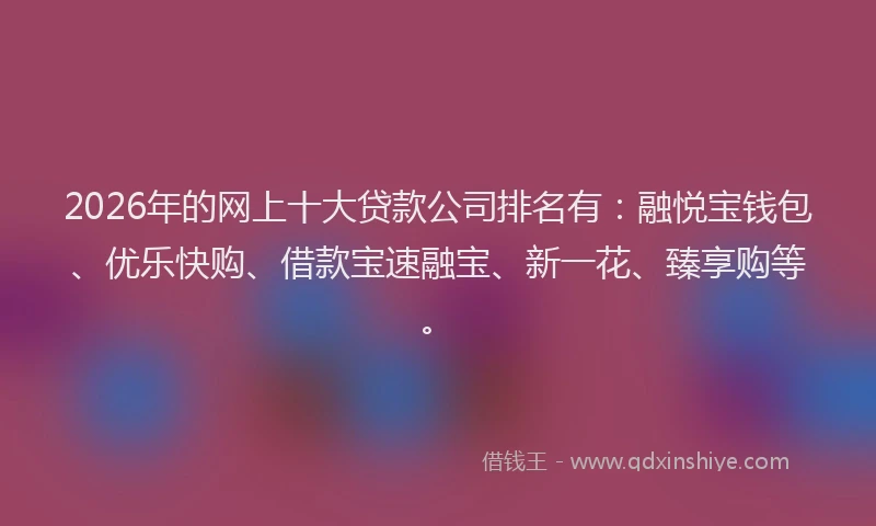 2026年的网上十大贷款公司排名有：融悦宝钱包、优乐快购、借款宝速融宝、新一花、臻享购等。