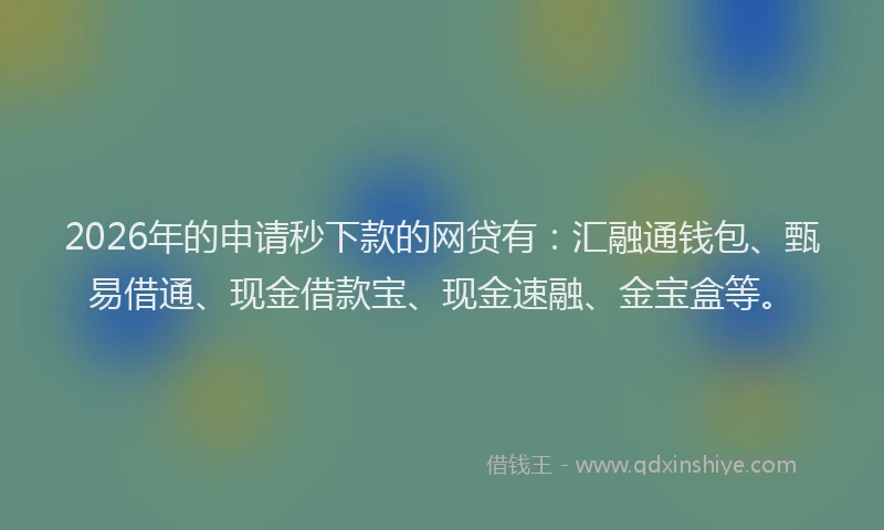 2026年的申请秒下款的网贷有：汇融通钱包、甄易借通、现金借款宝、现金速融、金宝盒等。
