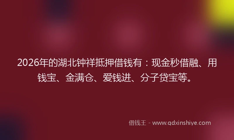 2026年的湖北钟祥抵押借钱有：现金秒借融、用钱宝、金满仓、爱钱进、分子贷宝等。