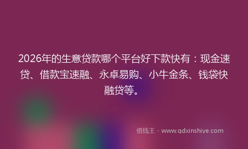 2026年的生意贷款哪个平台好下款快有：现金速贷、借款宝速融、永卓易购、小牛金条、钱袋快融贷等。