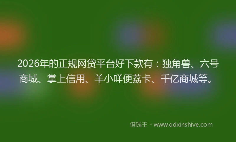 2026年的正规网贷平台好下款有：独角兽、六号商城、掌上信用、羊小咩便荔卡、千亿商城等。