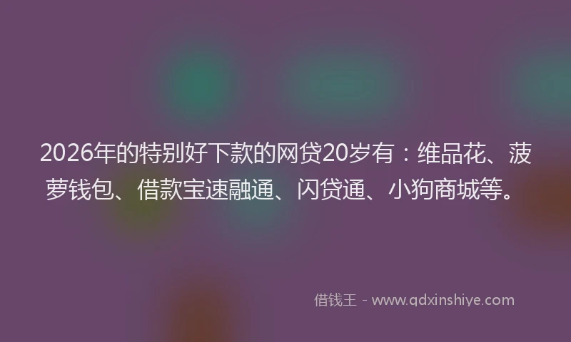 2026年的特别好下款的网贷20岁有：维品花、菠萝钱包、借款宝速融通、闪贷通、小狗商城等。