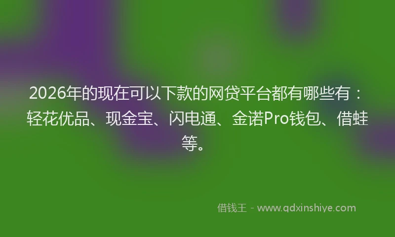 2026年的现在可以下款的网贷平台都有哪些有：轻花优品、现金宝、闪电通、金诺Pro钱包、借蛙等。