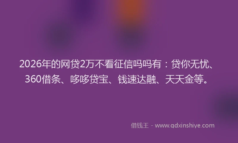 2026年的网贷2万不看征信吗吗有：贷你无忧、360借条、哆哆贷宝、钱速达融、天天金等。