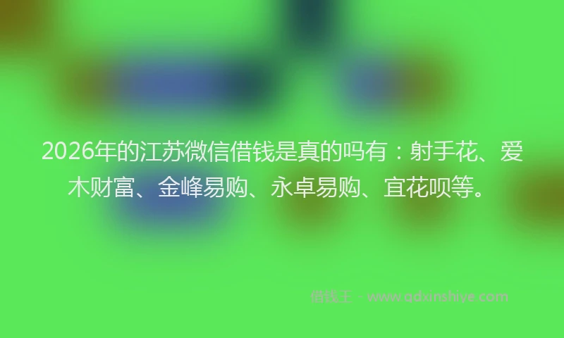 2026年的江苏微信借钱是真的吗有：射手花、爱木财富、金峰易购、永卓易购、宜花呗等。