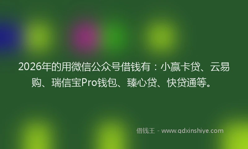 2026年的用微信公众号借钱有：小赢卡贷、云易购、瑞信宝Pro钱包、臻心贷、快贷通等。