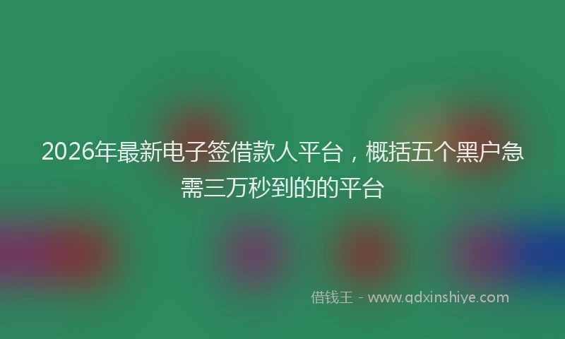 2026年最新电子签借款人平台，概括五个黑户急需三万秒到的的平台