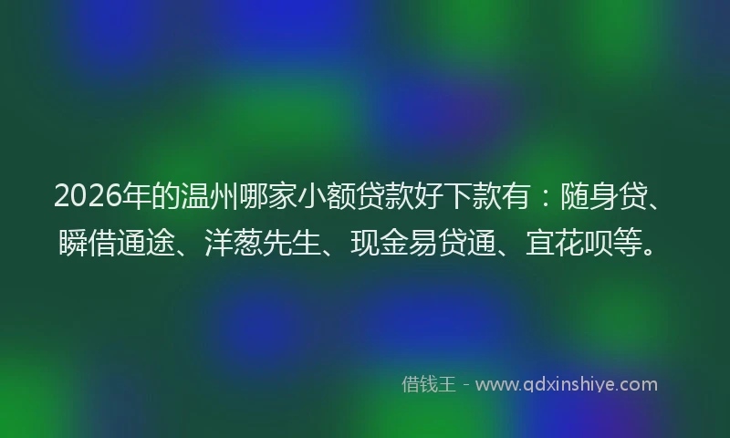 2026年的温州哪家小额贷款好下款有：随身贷、瞬借通途、洋葱先生、现金易贷通、宜花呗等。