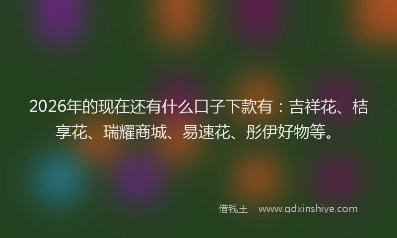 2026年的现在还有什么口子下款有：吉祥花、桔享花、瑞耀商城、易速花、彤伊好物等。