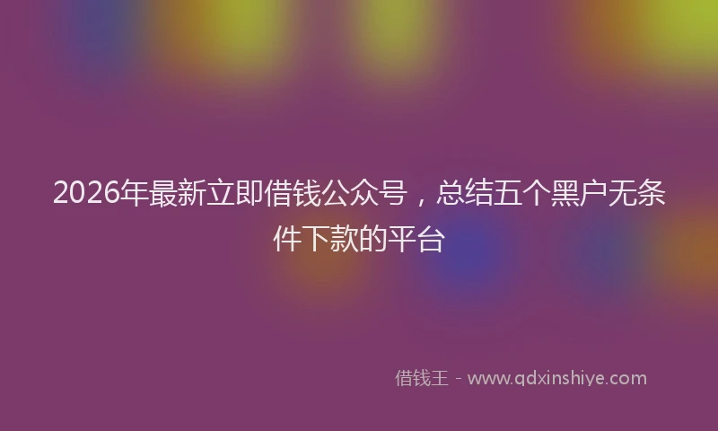 2026年最新立即借钱公众号，总结五个黑户无条件下款的平台